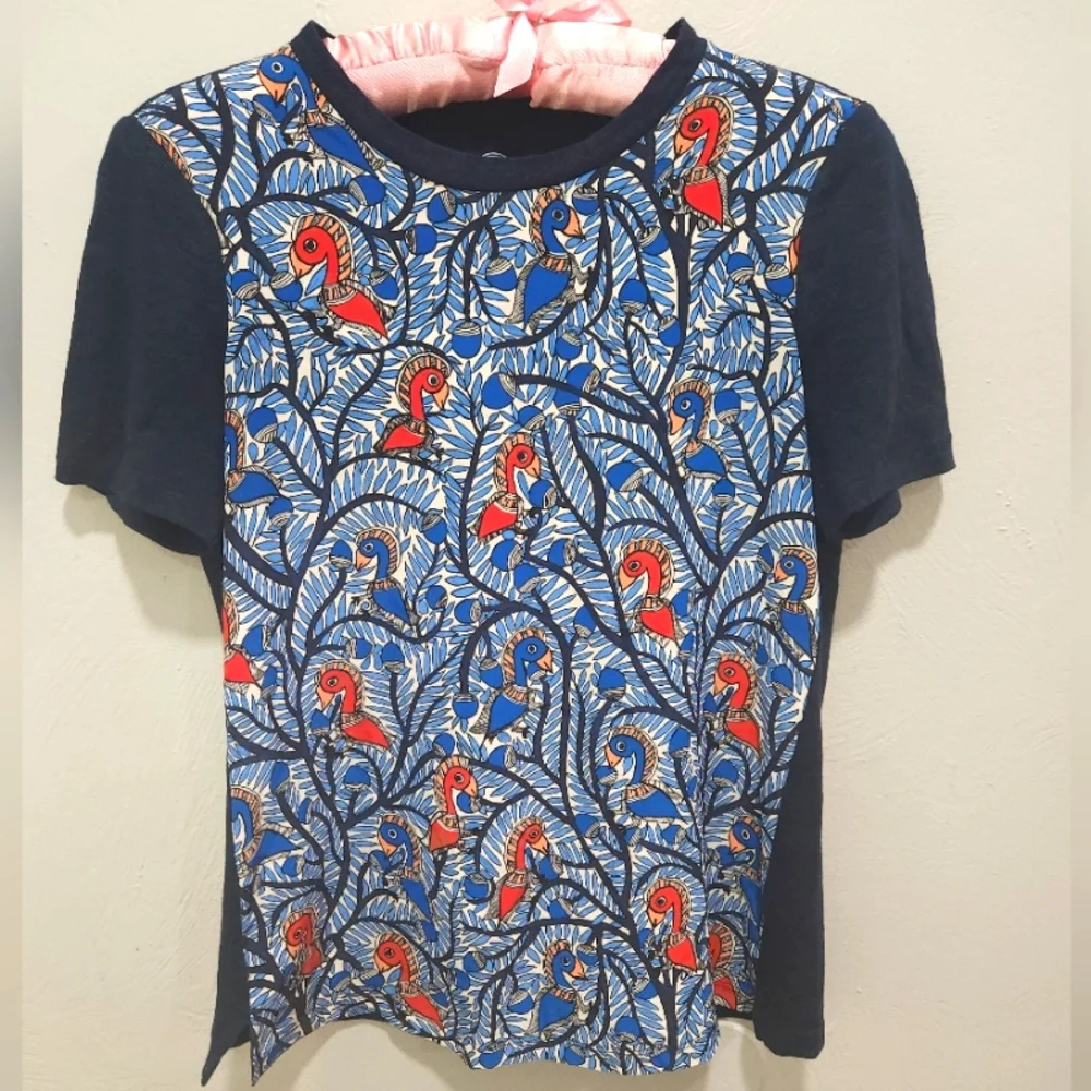 Tory Burch• Wild thing silk/linen red and blue bird print.  Sz XXS